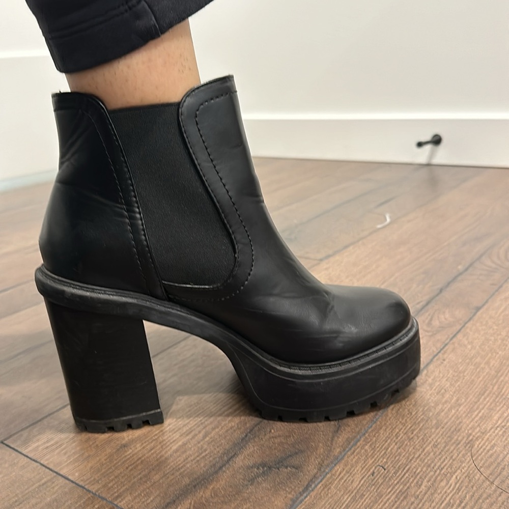 Black Ankle Platform Boot Heel
